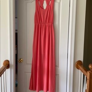 Coral maxi dress with basket weave back detail